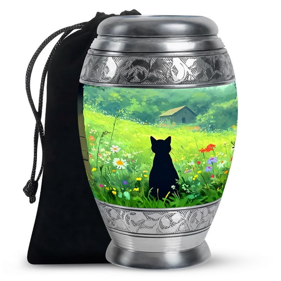 KARYLIZ Cat Urns For Human Ashes - Funeral Urns For Human Ashes Adult - Green Flowers Cremation Urn For Burial In Ground - Large Urn For Human Ashes Adult Female - Decorative Funeral For Mom 10 Inch