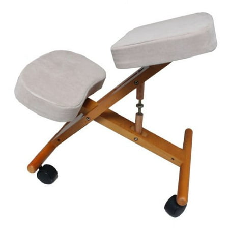 Kneeling Chair with Memory Foam Cherry Wooden Frame Gray