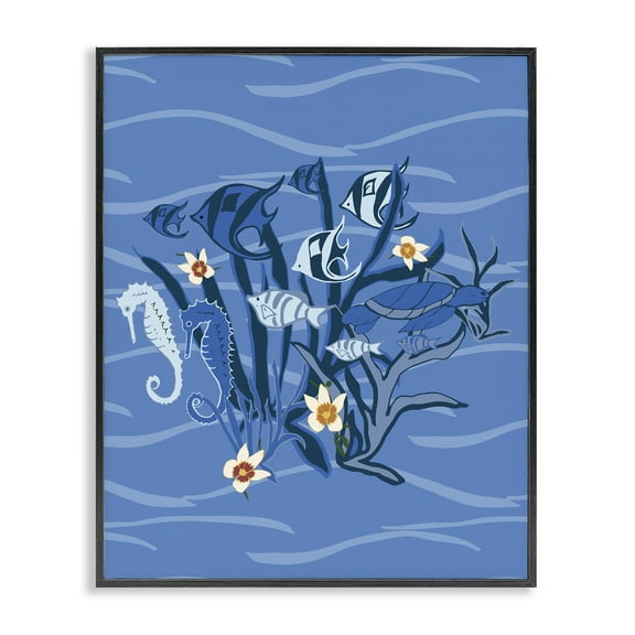 Stupell Industries Blue Undersea Critters Nautical & Beach Painting Black Framed Art Print Wall Art, 11 x 14