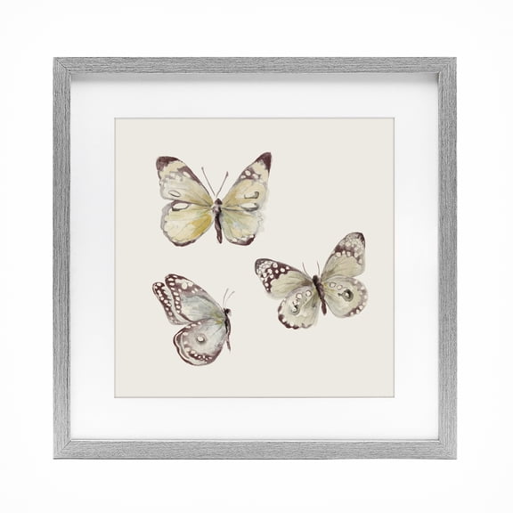 Stupell Industries Delicate Butterflies on Beige Gray Framed Print Under Glass, design by Patricia Pinto
