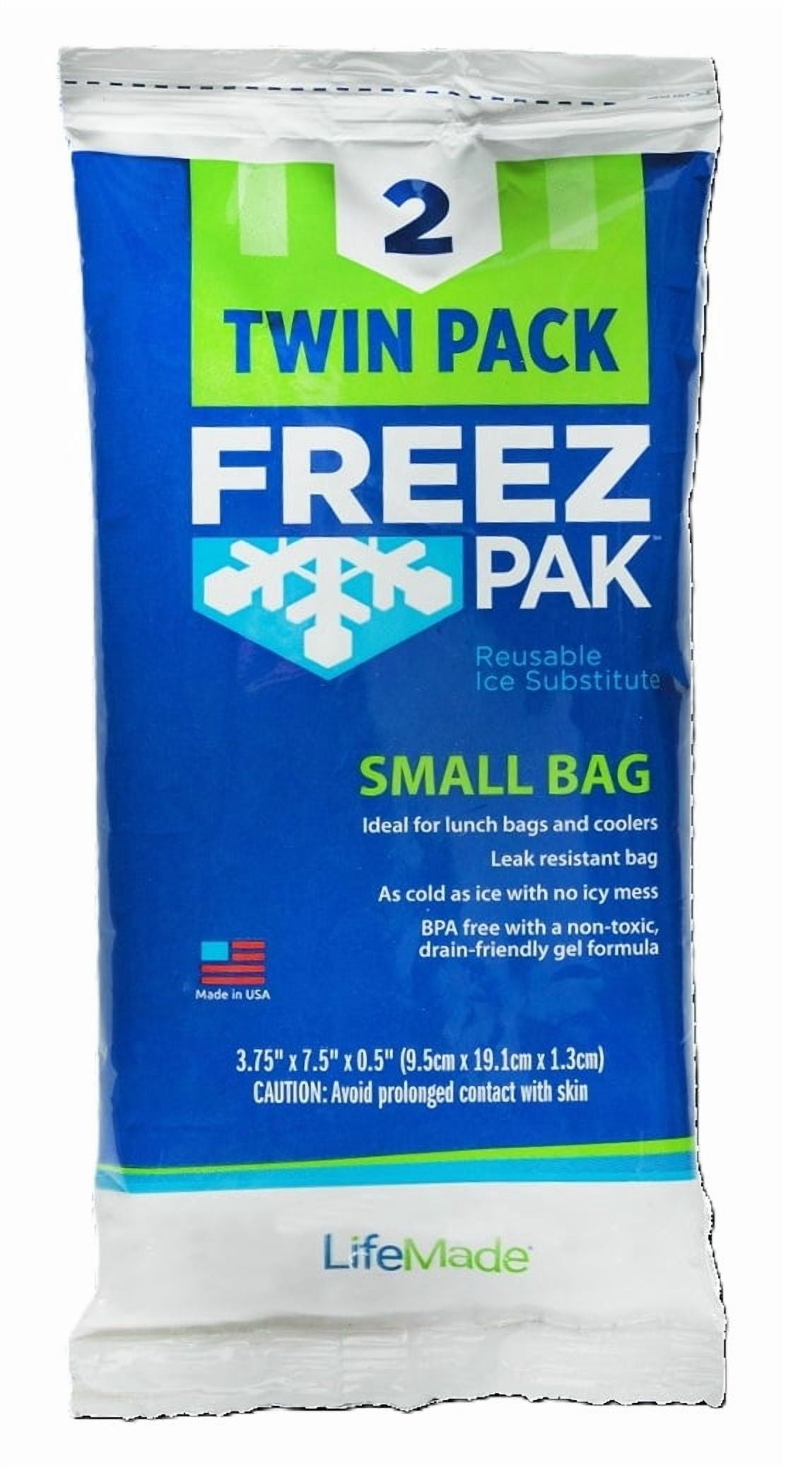 Freez Pak Twin Pack Reusable Ice Substitute Bags, Small, Non-Toxic