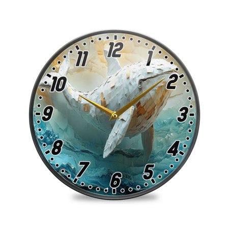 Wall Clock Battery Operated Non-Ticking Silent for Living Room Bedroom Kitchen Office Decor Papier Mache Ivory Whale 12