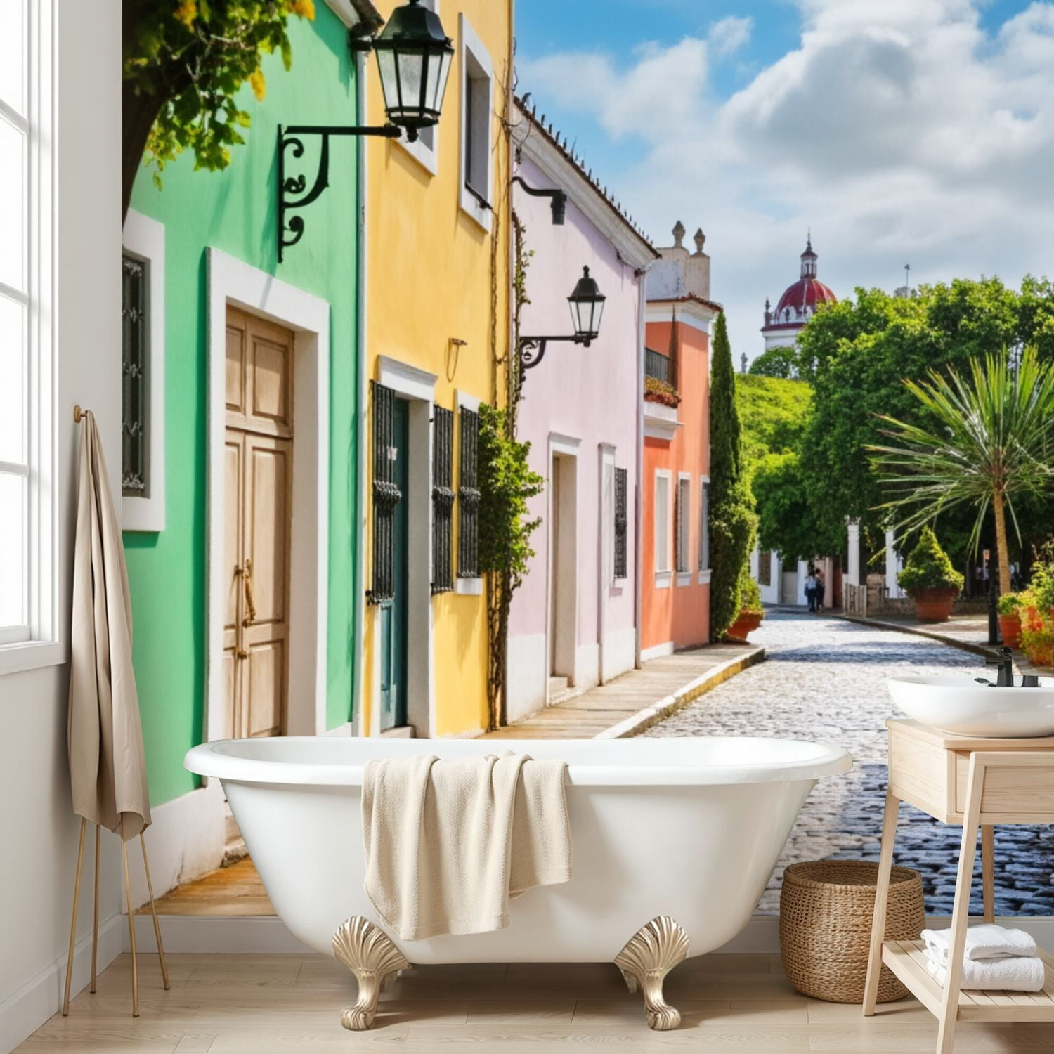 Wall Mural Peel and Stick colorful street old san juan puerto rico town scenery Self-Adhesive Wallpaper Removable Wall Decal Wall Sticker Home Decor for Living Room Bedroom 100"x144"