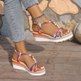 thumbnail image 4 of Rokment Boho Platform Wedge Dress Sandals for Women 2026 Beach Summer Ethnic Colorful Linen Sole Memory Foam Espadrilles High Heels Slingback Sandals E Size 10, 4 of 7