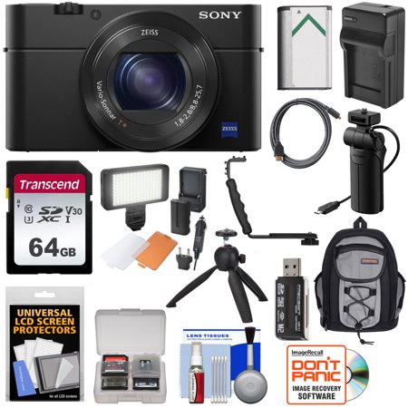 Sony Cyber-Shot DSC-RX100 IV 4K Wi-Fi Digital Camera + VCT-SGR1 Shooting Grip/Tripod + 64GB + Battery + Charger + LED Light + Backpack (Sony Rx100 11 Best Price)