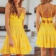 thumbnail image 4 of CAROOTU Lace Slip Dress Piecing Backless Bowknot V Neck Spaghetti Strap Above Knee Length Dress, 4 of 7