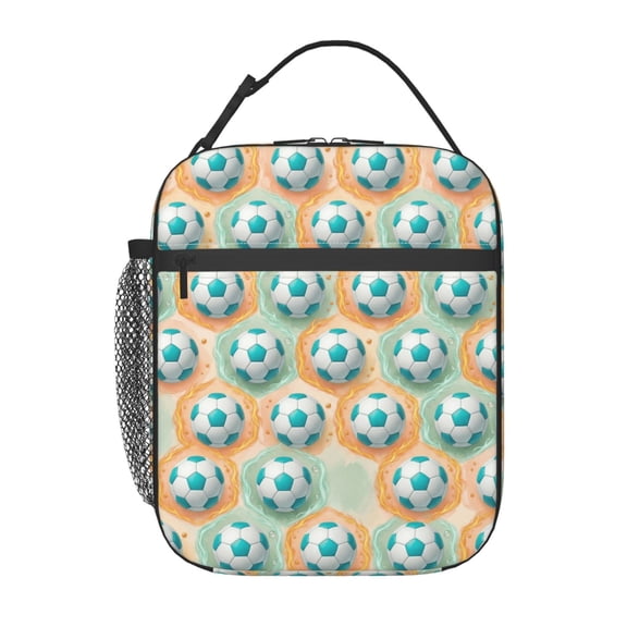 Soccer Lunch Box Sports-themed Lunch Bag For Women Men, Insulated Leakproof Waterproof Reusable Lunch Bags With Mesh Pocket, Portable Durable Cooler Tote Bag With Double Zippers
