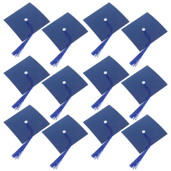 Raindrops Mini Graduation Cap Decorations Set Blue Paper Cake Toppers for Graduation 20pcs