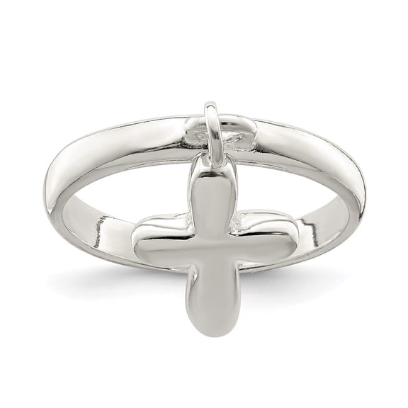 Auriga 925 Sterling Silver Solid Cross Dangle Ring Size 6 for Women