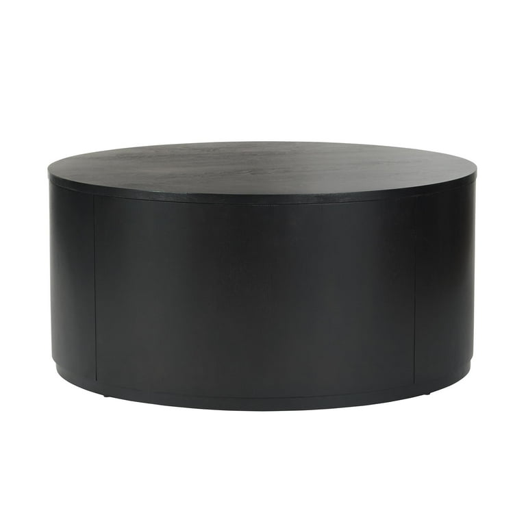 36.61" Modern Drum Coffee Table With Storage - Farmhouse Retro Round Table For Living Room, Black