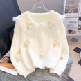 thumbnail image 2 of Sweet Women Sweater Cartoon Rabbits Lace Patchwork Peter Pan Collar Pullover Preppy Style Loose Knit Tops Female Jumper  FGS, 2 of 6