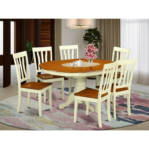 East West Furniture Kenley 7-piece Wood Dining Set in Buttermilk/Cherry