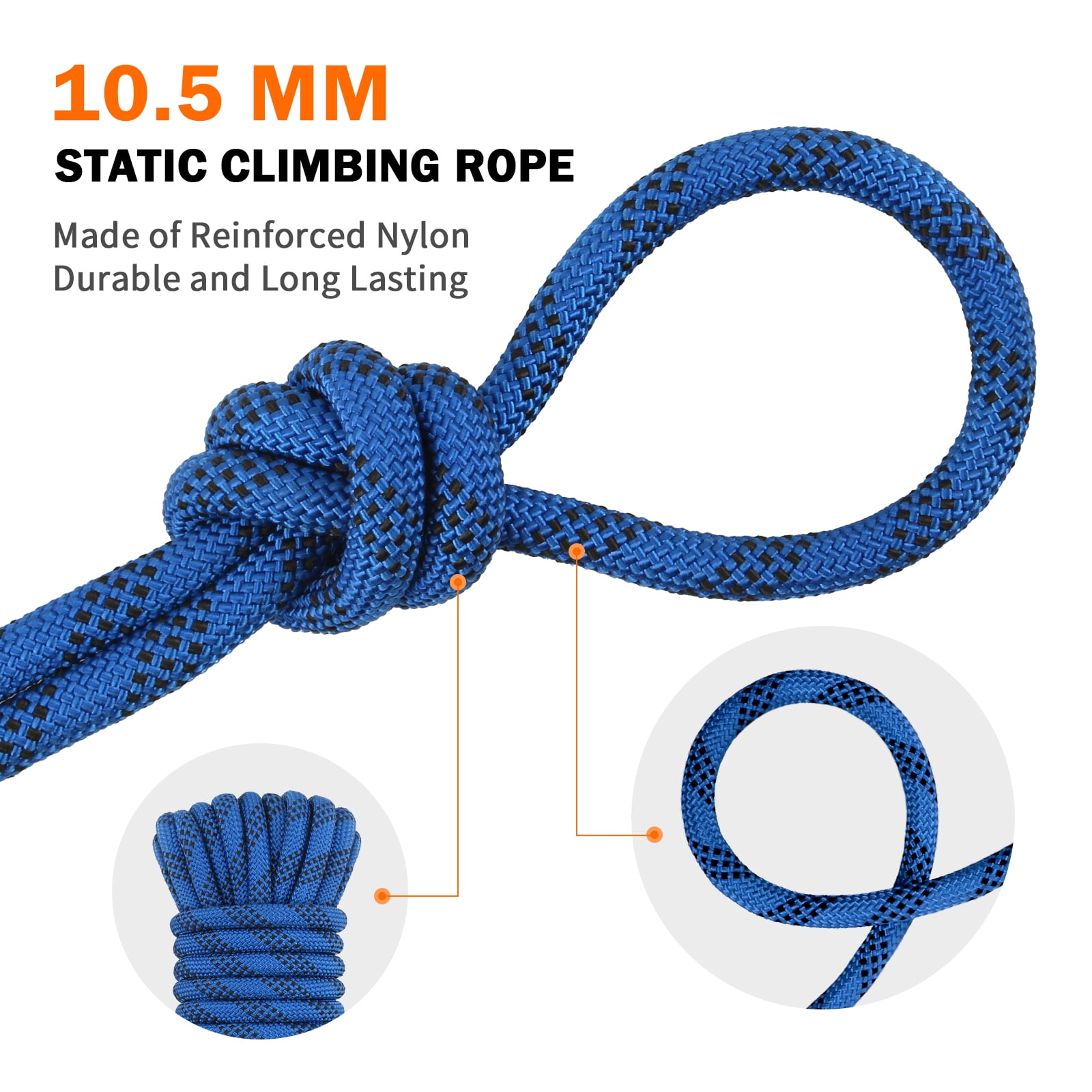 10.5mm Diameter Rope AOLEBA 10.5mm Static Climbing Rope - Multiple ...
