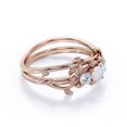 thumbnail image 3 of Nature-inspired Design 1 Carat Round Brilliant Cut Pinfire Opal and Moissanite Triple Stone Wedding Ring Set in 18K Rose Gold Plating over Silver, 3 of 4
