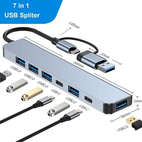 USB Extender for Type-C & Type-A Port, 7 in 1 USB Splitter, Computer Accessories with USB-C USB-A, Dongle Adapter for Tablet Phone PC, Compatible with HP Dell Lenovo Galaxy Nexus Thinkpad