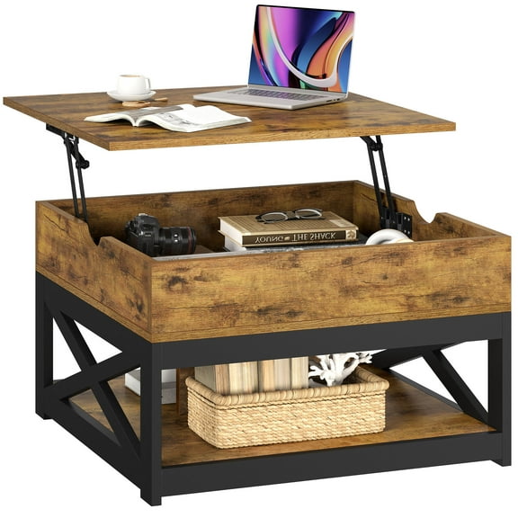 CRXX Farmhouse Lift Top Coffee Table with Hidden Storage Square Center Cocktail Table