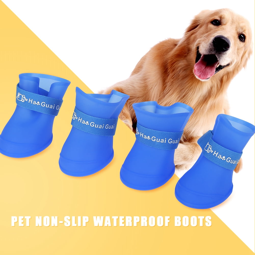 Tebru Pet Waterproof Boots, Pet Waterproof Shoes, 4pcs Silicone Pet Dog