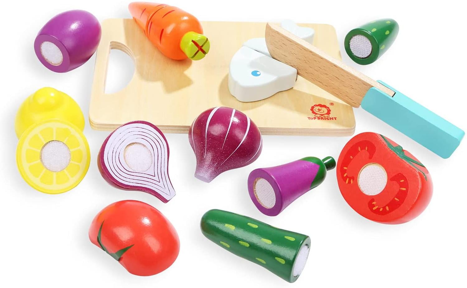Comida De Madera Con Velcro GoKi - Juego De 13 Piezas Para Cortar Y Jugar, Peces De Juguete Educativos