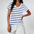 thumbnail image 2 of DHFJKG Women's Striped T Shirts Casual V Neck Short Sleeve Regular Fit Summer Top Casual Graphic Tee Soft Tops, 2 of 9