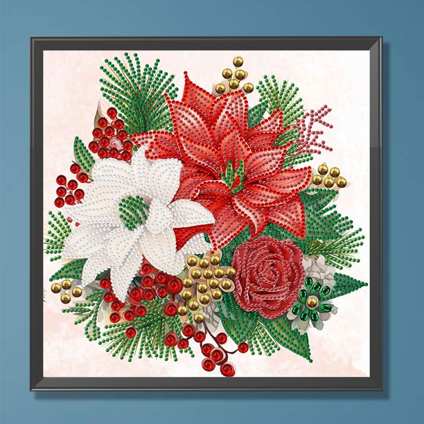 Pintura de diamante DIY Taladro parcial con forma especial Flor de Navidad Poinsettia 30x30cm