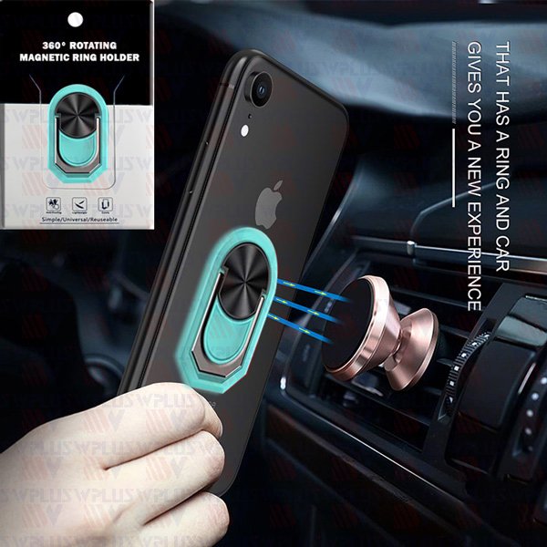360° Rotation Metal Ring Grip Holder Finger Kickstand for Magnetic Car Mount Compatible with All Smartphone, Mint