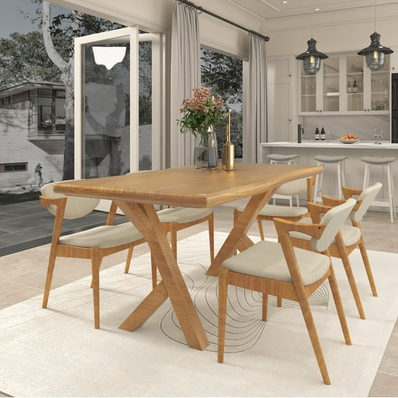 BALANBO Live Edge Solid Wood Dining Table, 63" Rustic Farmhouse Rectangle Kitchen Table for 6, Natural Finish