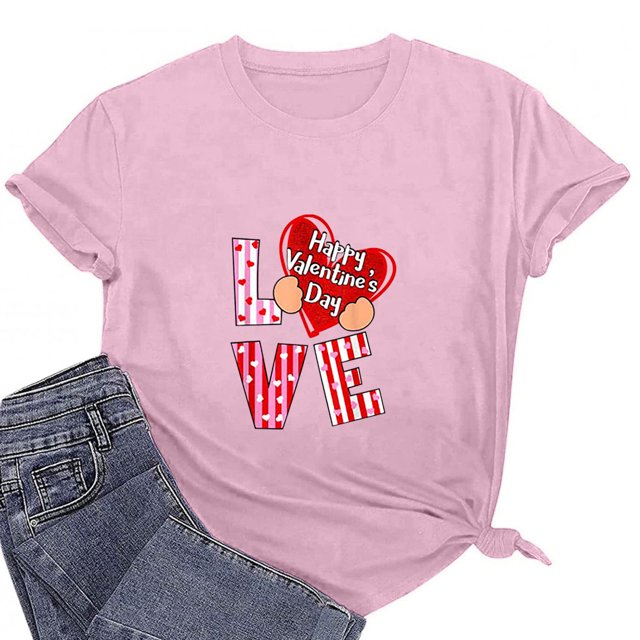 Qiopertar T-Shirt Imprimé Décontracté à Manches Courtes Col Rond pour Femmes Saint-Valentin Liquidation Livraison Gratuite Offres de la Semaine Liquidation