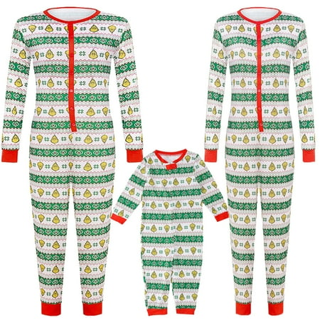 

Christmas Family Matching Pajamas Set Women Men Kid Baby Green Striped Jumpsuit Sleepwear Nightwear