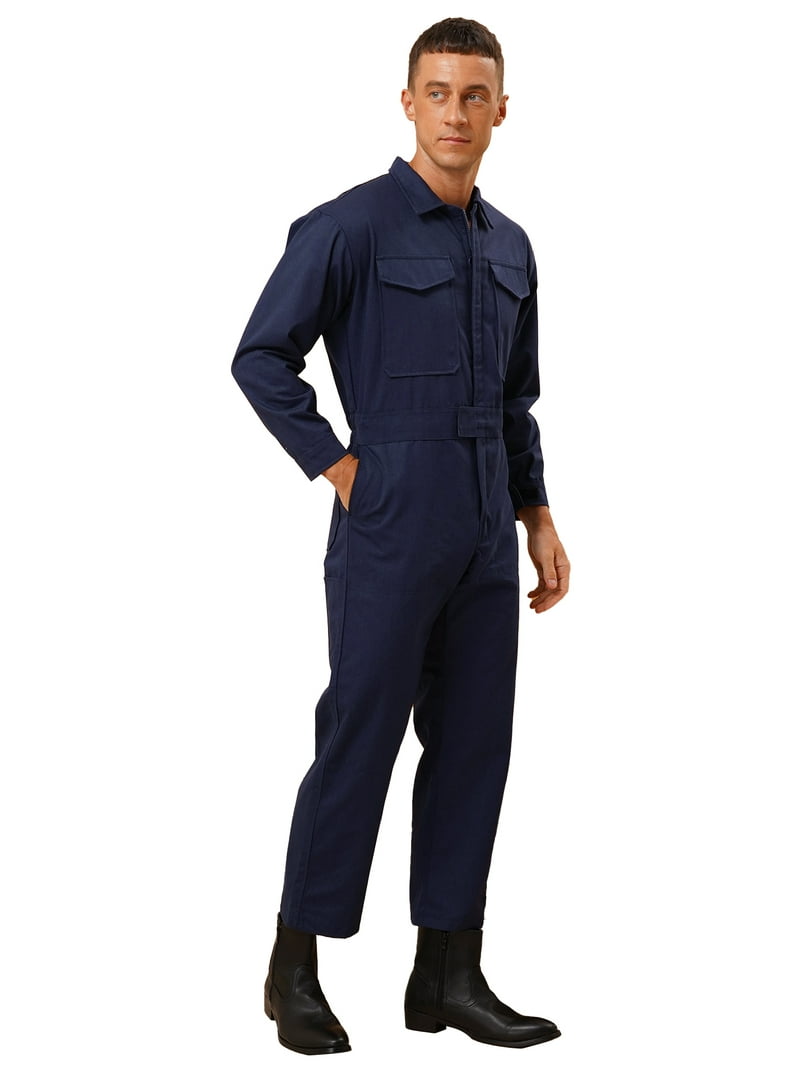 inhzoy Mens One Piece Work Jumpsuit Long Sleeve Zip-Up