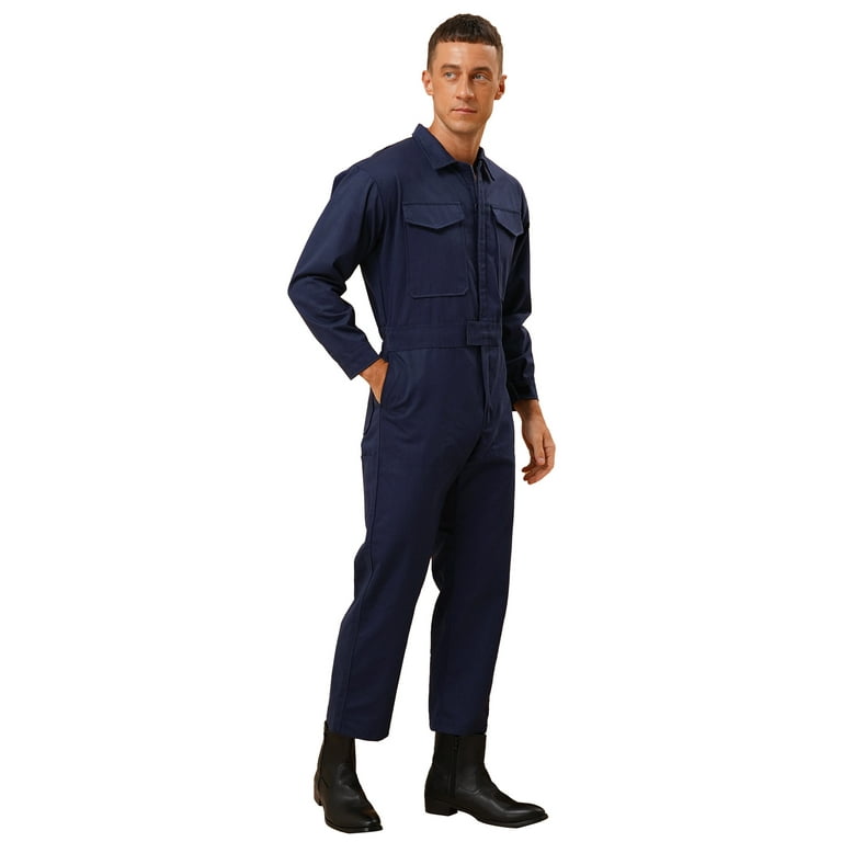 inhzoy Mens One Piece Work Jumpsuit Long Sleeve Zip-Up
