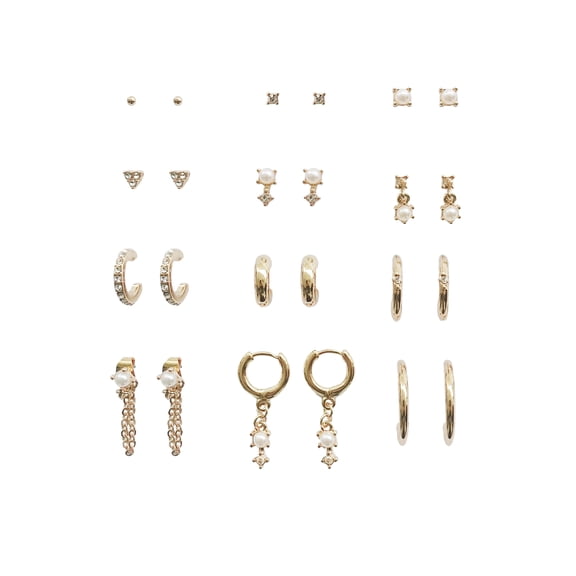 Time and Tru Women's Pearl with Glass stud and hoop Earring Set in Gold Plated