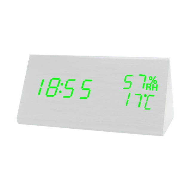 Binwennn New Temperature And Humidity Multifunctional Silent Alarm Clock LED Wooden Clock Student Electronic Clock Bedside Desk Multifunctional Alarm Clock White Letter Model Kid Cook Bathroom Timer 2