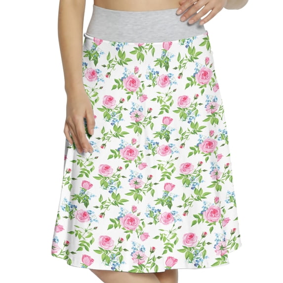 Women's Shabby Flora Forget Me Not Flowers A-line Printed Skirt Casual Wear, 2XL, Pink Green Blue, by Ambesonne