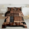 thumbnail image 2 of Feelyou Jungle Bear Deer Full Size Comforter Sets, Rustic Wooden Plank Bedding Comforter Set, Brown Vintage Patchwork Reversible Bedding Sets, Ultra Soft Bedroom Decor, 3pcs, 2 of 8
