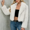 thumbnail image 4 of Nfurl Faux Fur Cropped Jackets for Women Soft Fluffy Fleece Long Sleeve Open Front Lapel Short Jacket Ladies Fall Winter Outerwear White M, 4 of 7