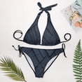 thumbnail image 4 of Dark Black Pattern Sexy Bikini Chic Swimsuit Summer Vacation Honeymoon Triangle Bathing Suit Tie String Thong, 4 of 5