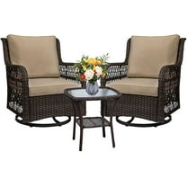 Soonbuy 3 Piece Patio Bistro Furniture Sets Clearance, Outdoor Wicker Swivel Rocker Patio Set, 360 Degree Swivel Rocking, Beige