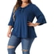 thumbnail image 4 of Agnes Orinda Blusa Elegante Casual de Talla Grande para Mujer con Volantes y Manga 3/4 en V, Talla 4X, Azul, 4 of 6