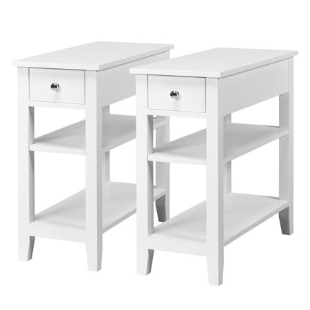Gymax Set Of 2 3tier Nightstand Bedside Side End Table W Double Shelves Drawer White Walmart Canada