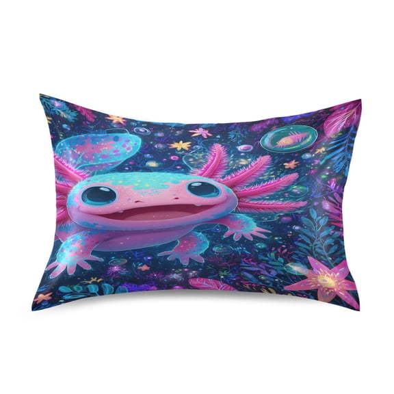 Ryvnso Satin Pillowcase Axolotl in Magic Flowers Pillow Cases Standard Size 26x20in