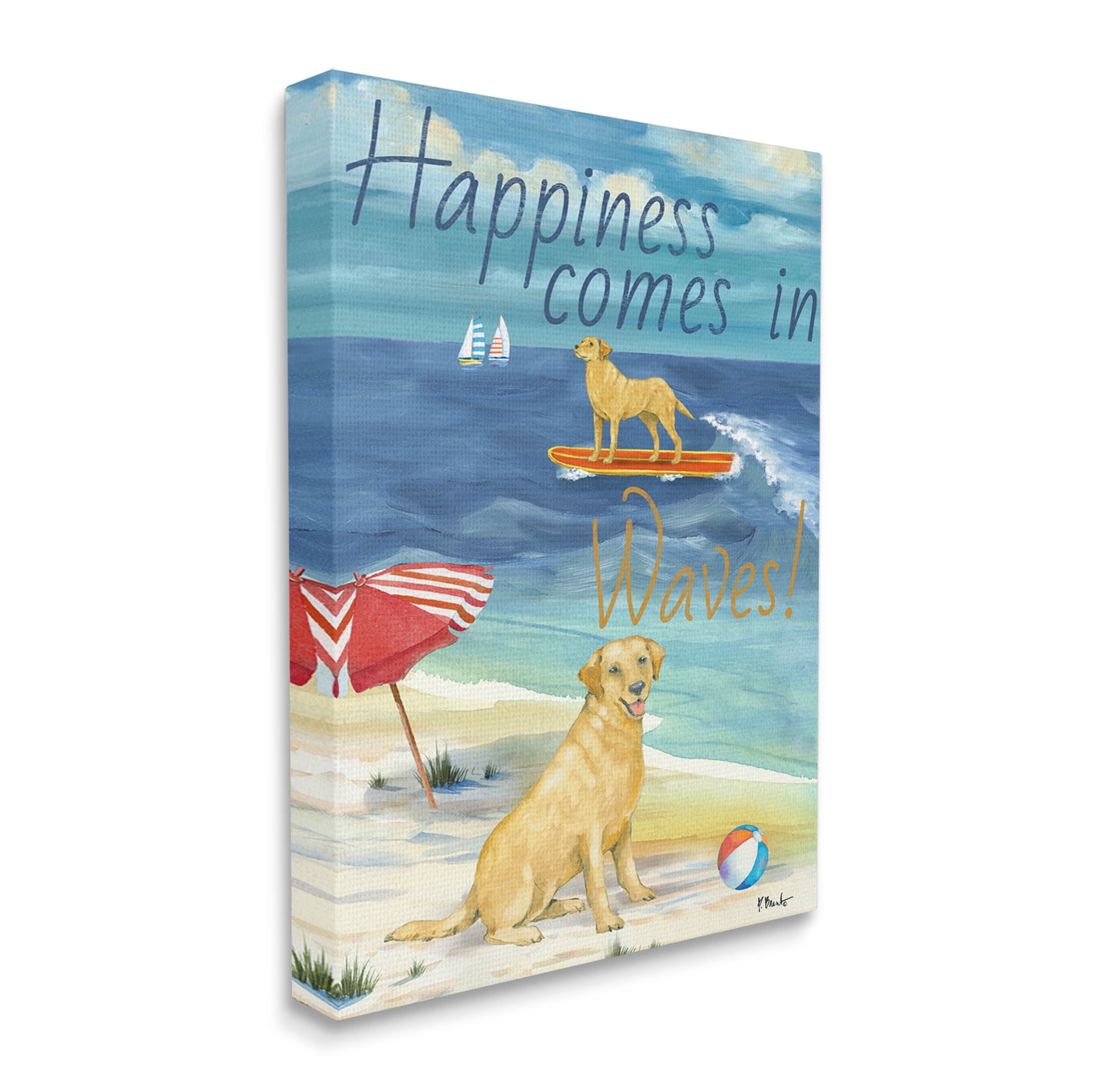 Stupell Industries Surf Pup Happiness in Waves Graphic Art Gallery Wrapped Canvas Print Wall Art, Design by Paul Brent