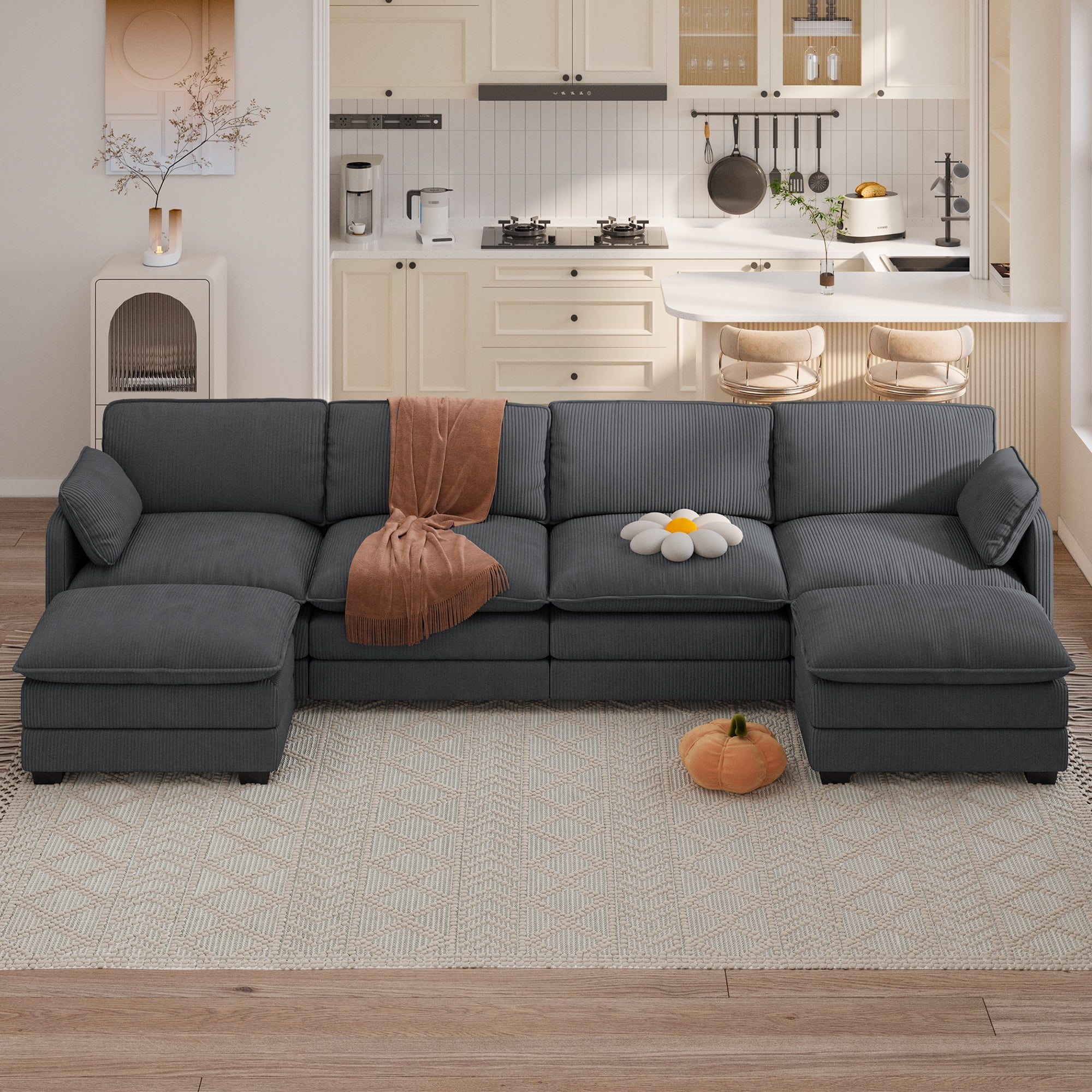 U-Shaped Sectional Couches for Living Room Noelse Cloud Sleeper Sofa with Double Layer Upholstered Seat, Pet-Friendly Fabric Sofa Couches for Living Room Bedroom and Apartment, Gray