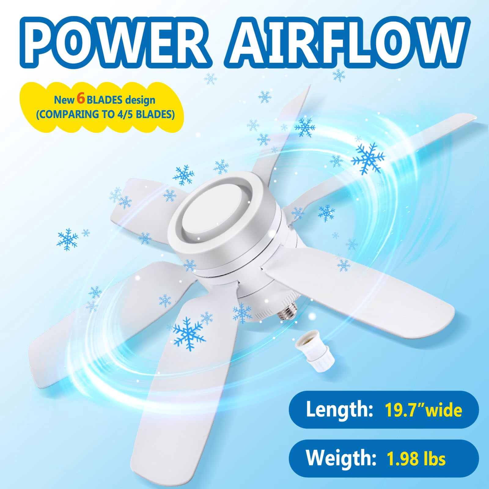 6 Blade Socket with Light Ceiling Fan, with Three Light Levels, Intelligent Remote Control to Control Fan Intensity, Light, Time Setting(2 Packs)