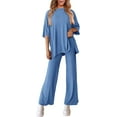 thumbnail image 3 of PRETTYGARDEN Women's 2 Piece Outfits Casual Short Sleeve Pullover Tops and Wide Leg Pants Lounge Sets Tracksuits, 3 of 7
