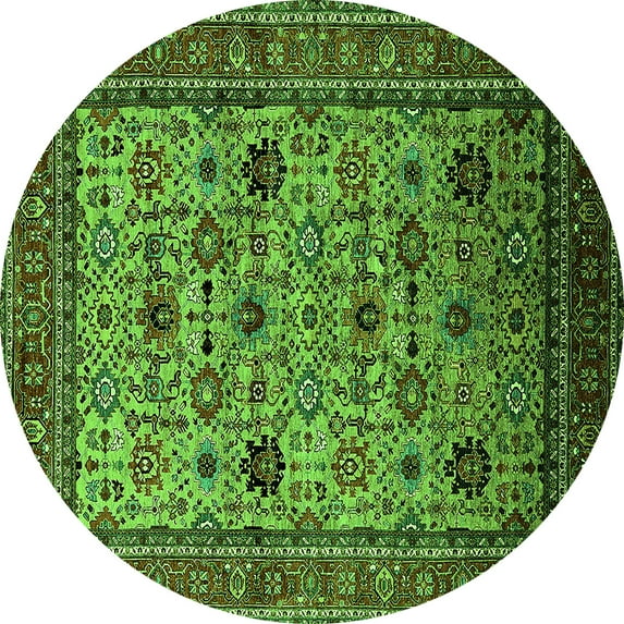 Ahgly Company Indoor Round Oriental Green Industrial Area Rugs, 6' Round