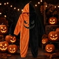 thumbnail image 4 of Halloween Pumpkin Plush Hooded Blanket Onesie Pajamas Cozy Pumpkin Onesie Pajamas Soft Plush Split Color Jumpsuit for Halloween Y2k Outfits Cozy Loungewear Winter Clothes, Orange S, 4 of 4