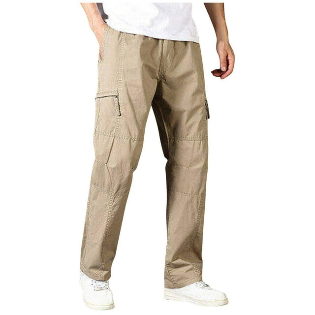 Flared Sweatpants Men Sweat Pants Plus Size Men’s Cargo Pants Plus Size Drawstring Elastic Waist Fall Work Pants Casual Plain Sport Trousers with Multi Pockets