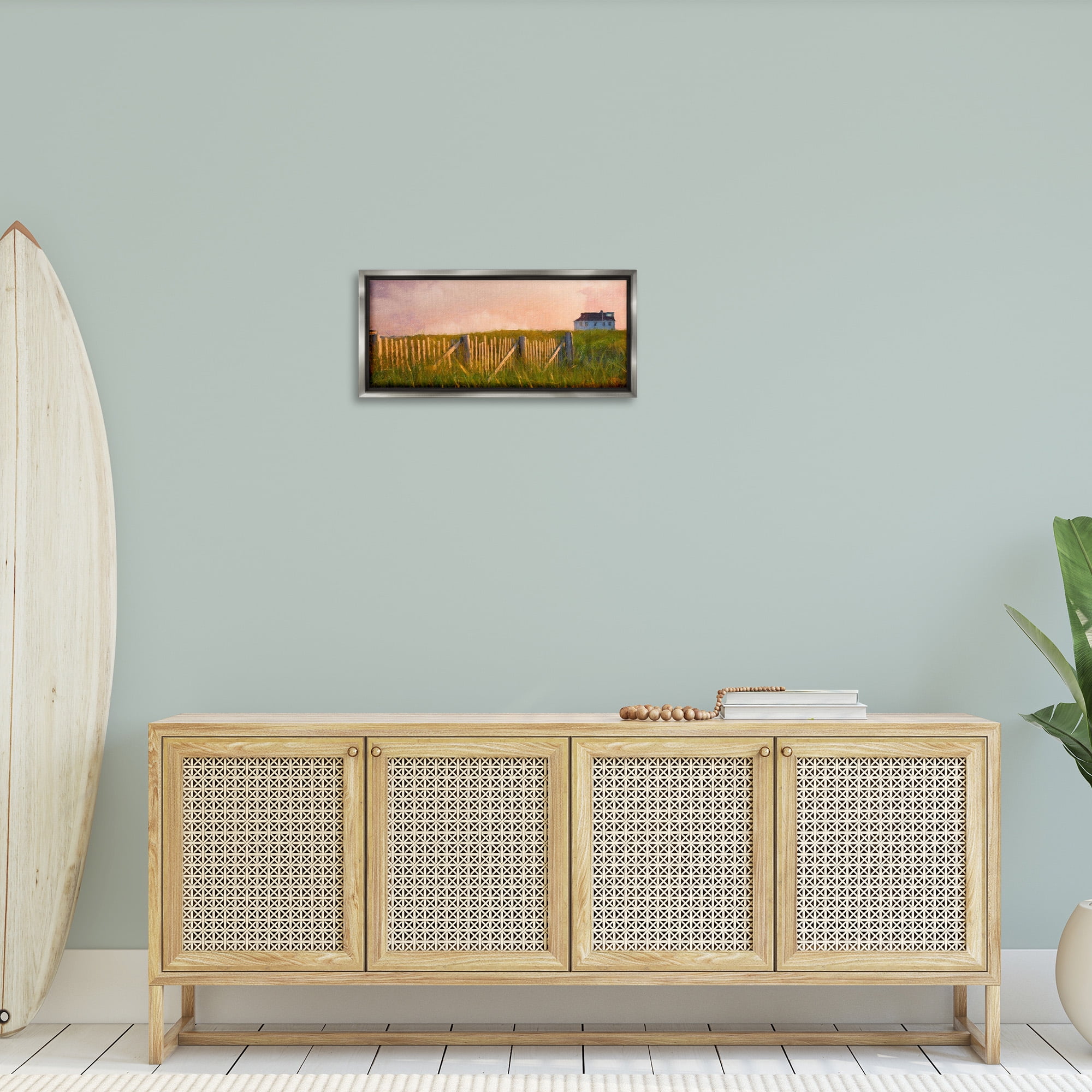 Stupell Industries Nautical Beach Cottage Landscape Painting Gray Floater Framed Canvas Art Print Wall Art, 25 x 11