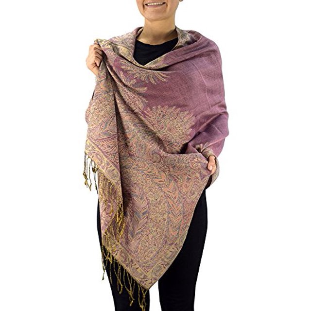 Peach Couture 27x72 Elegant Paisley Border Pattern Pashmina Shawl Scarf