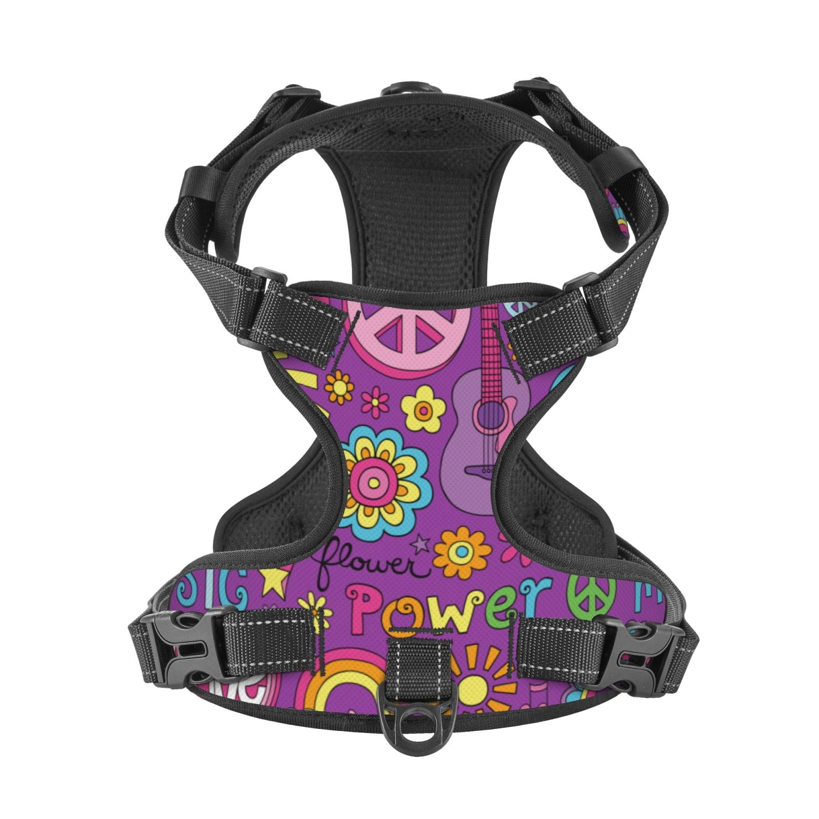 Picia Peace Love and Dove Flower Power No-Pull Dog Harness Reflective Front Clip Vest with Handle,Step-in Air Dog Harness,Adjustable 2 Metal Rings 4 Buckles,Easy to Put on & Take Off Medium